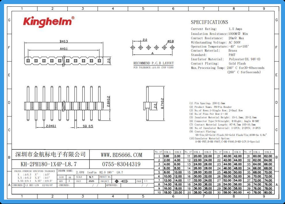KH-2PH180-1X4P-L8.7-8.15-2